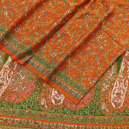 Indian Vintage Sari Orange 100% Pure Silk Printed Saree Craft Fabric 6yd Sewing Dress Making Soft Wrap Paisley Quilting Crafting Upcycle