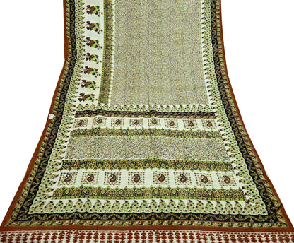 Indian Vintage Sari Ivory & Black Printed Pure Silk Sarees 6yd Sewing Craft Fabric DressMaking Soft Wrap Upcycle Quilting Crafting Used
