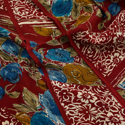 Indian Vintage Sari Maroon Pure Crepe Silk Printed Saree 5yd Sewing Floral Soft Craft Fabric Ethnic Wrap Dress making Crafting Quilting