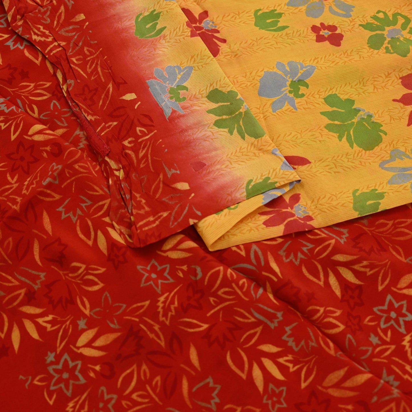 Indian Vintage Sari Mustard Pure Crepe Silk Printed Saree 5yd Sewing Floral Soft Craft Fabric Wrap Dress making Crafting Quilting