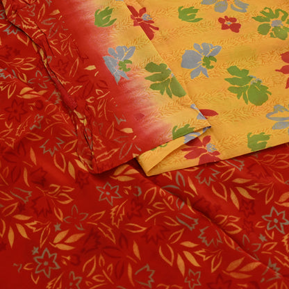 Indian Vintage Sari Mustard Pure Crepe Silk Printed Saree 5yd Sewing Floral Soft Craft Fabric Wrap Dress making Crafting Quilting
