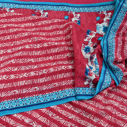 Indian Vintage Sari Blue & Pink Pure Crepe Silk Printed Saree 5yard Sewing Floral Soft Craft Fabric Wrap Dress making Crafting Quilting