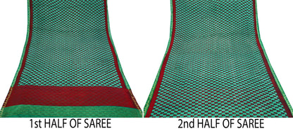 Indian Vintage Sari Green & Maroon Pure Georgette Silk Printed Sarees Craft Fabric Sewing 5Yd Soft Dress Making Crafting Quilting Zari