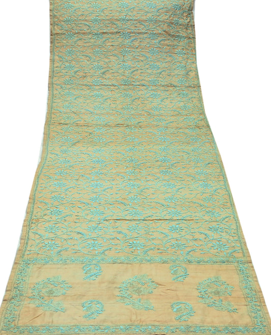 Indian Vintage Beige Dupatta Long Stole Pure silk Handmade Chikankari Scarves Veil Scarf Wrap Zari Floral Design