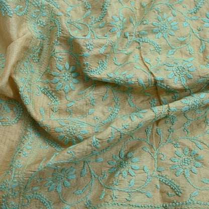 Indian Vintage Beige Dupatta Long Stole Pure silk Handmade Chikankari Scarves Veil Scarf Wrap Zari Floral Design
