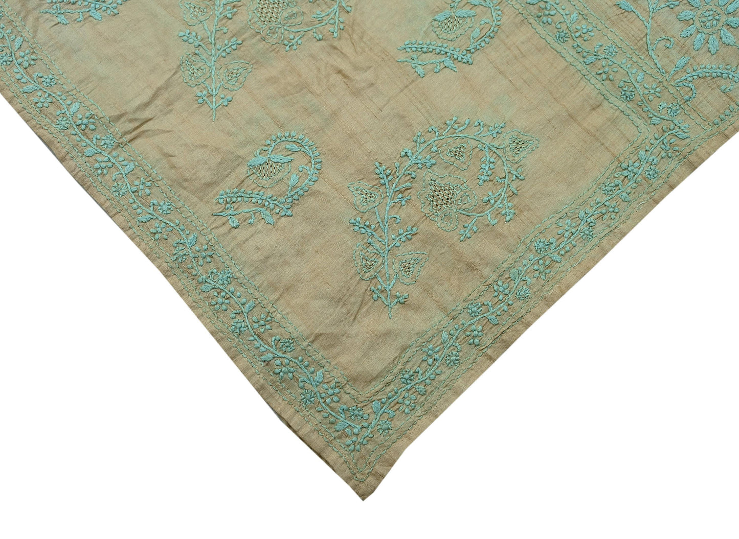 Indian Vintage Beige Dupatta Long Stole Pure silk Handmade Chikankari Scarves Veil Scarf Wrap Zari Floral Design