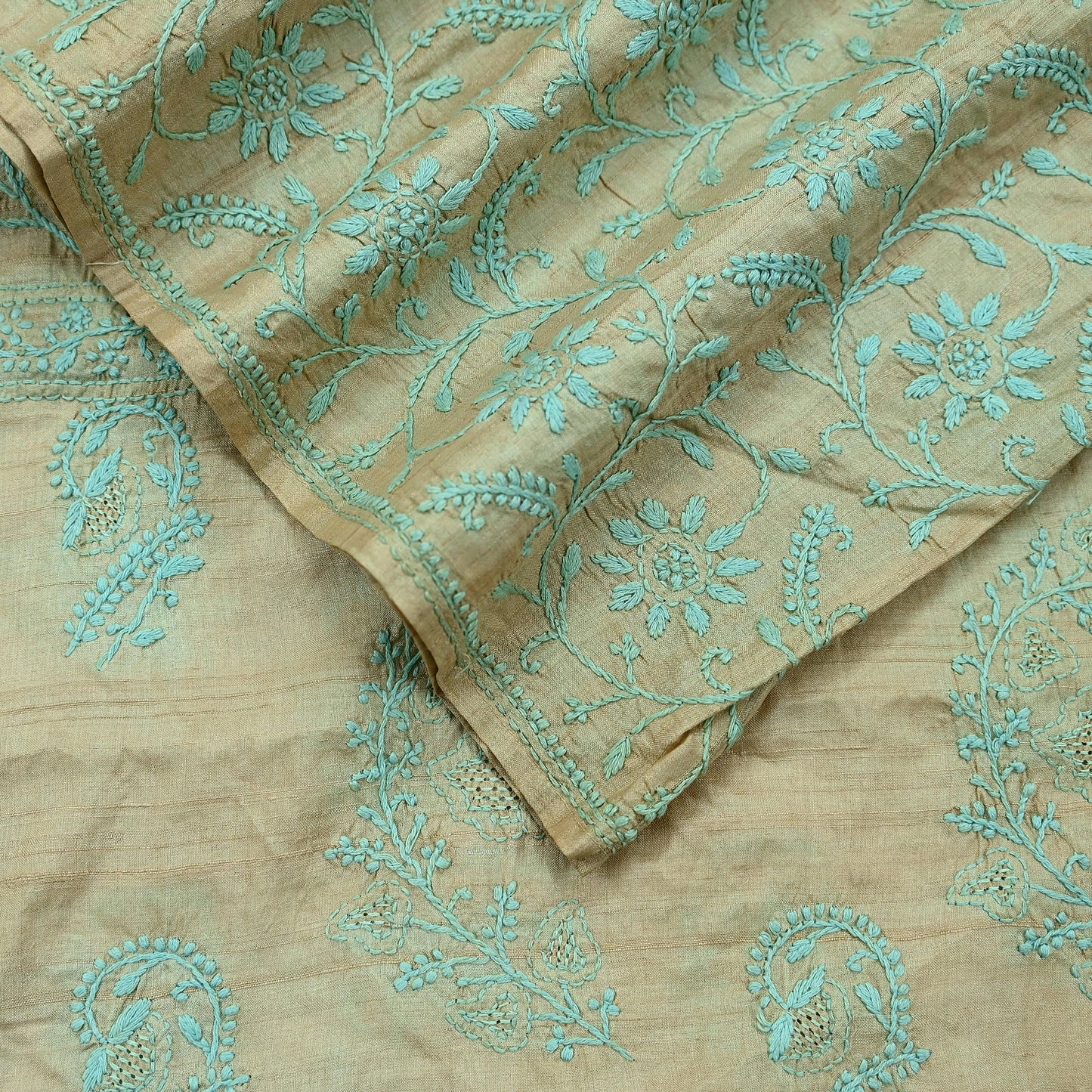 Indian Vintage Beige Dupatta Long Stole Pure silk Handmade Chikankari Scarves Veil Scarf Wrap Zari Floral Design