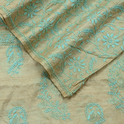 Indian Vintage Beige Dupatta Long Stole Pure silk Handmade Chikankari Scarves Veil Scarf Wrap Zari Floral Design