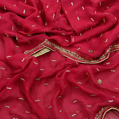 Indian Women Vintage Red Dupatta Pure Chiffon silk Long Stole Hand Embroidered Hijab Scarves Veil Wrap soft Zari