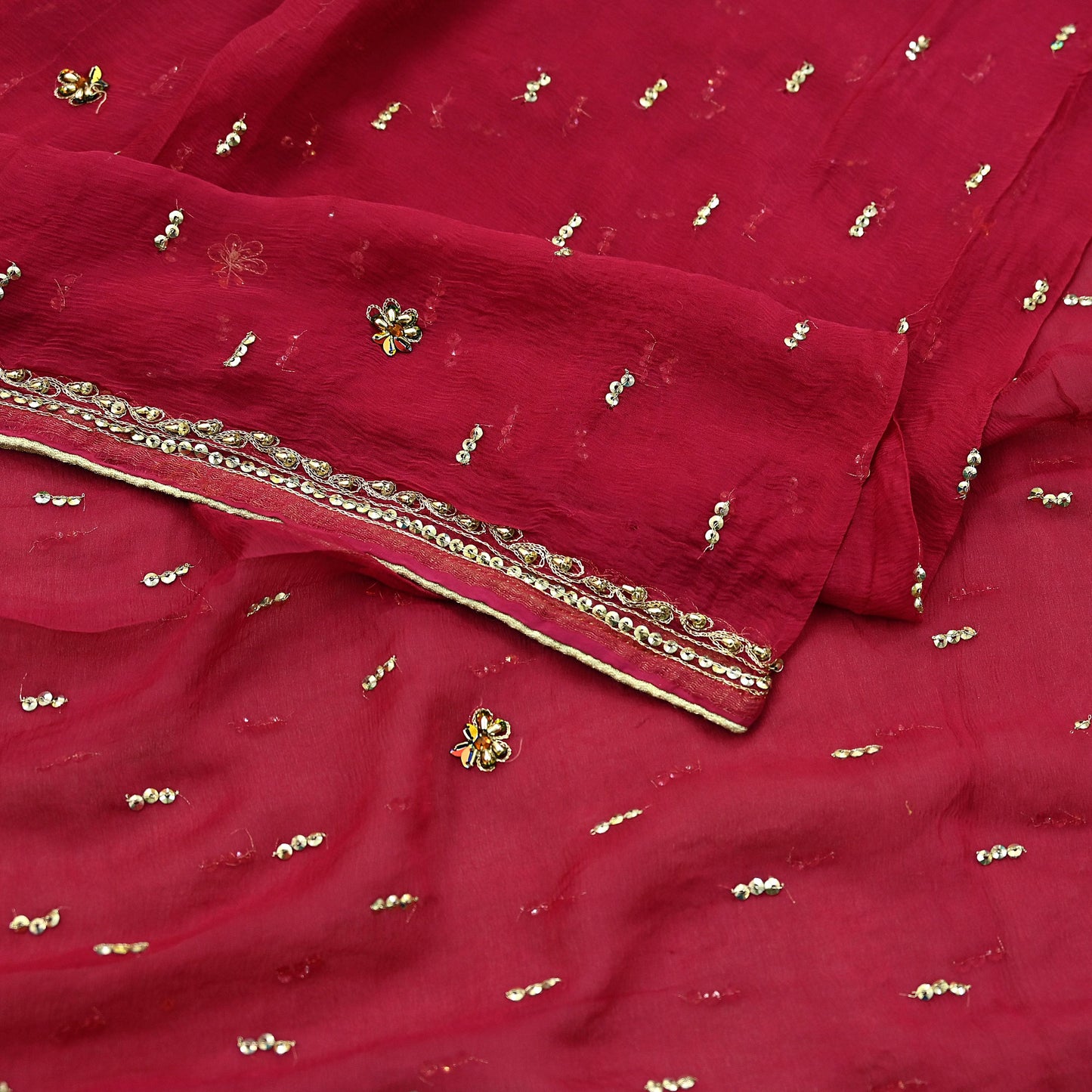 Indian Women Vintage Red Dupatta Pure Chiffon silk Long Stole Hand Embroidered Hijab Scarves Veil Wrap soft Zari