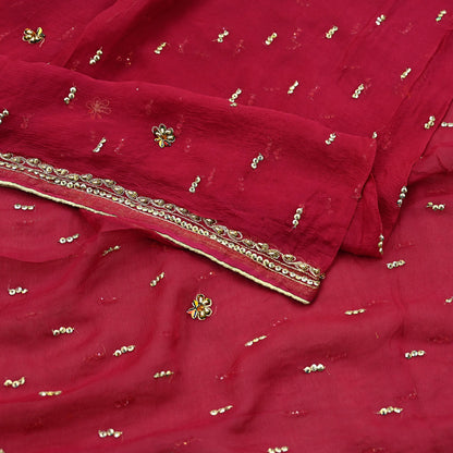 Indian Women Vintage Red Dupatta Pure Chiffon silk Long Stole Hand Embroidered Hijab Scarves Veil Wrap soft Zari