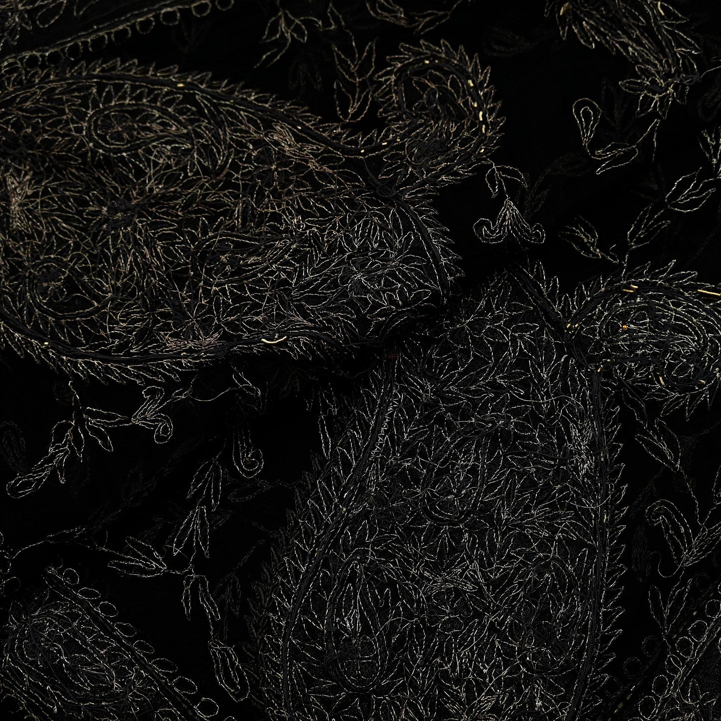 Indian Vintage Black Dupatta Pure Chiffon silk Long Stole Hand Embroidered Scarves Floral Design Stole Veil Wrap Zari Zardozi