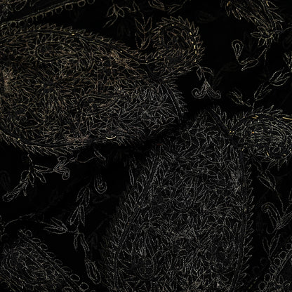 Indian Vintage Black Dupatta Pure Chiffon silk Long Stole Hand Embroidered Scarves Floral Design Stole Veil Wrap Zari Zardozi