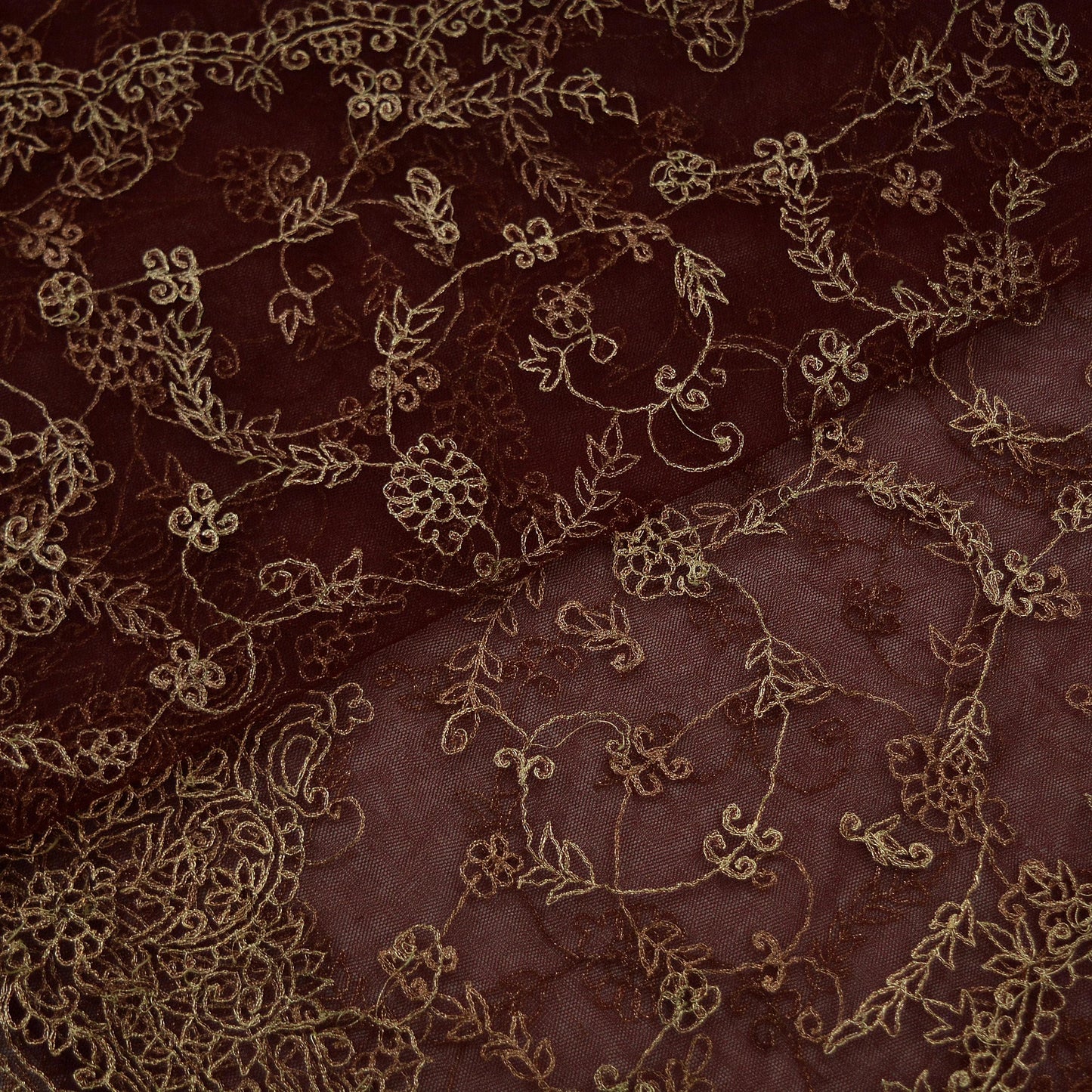 Indian Vintage Heavy Maroon Dupatta Net Mesh Long Stole Hand Embroidered Scarves Golden Zari Hijab Veil wrap Boho