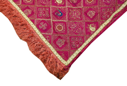 Indian Vintage Heavy Pink Dupatta Pure Silk Long Stole Hand Embroidered Bandhani Scarves Zardozi Bridal Veil Hijab Peacock/Elephants/Paisley