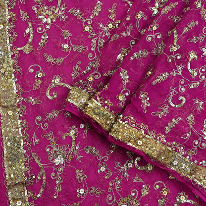 Indian Vintage Heavy Pink Dupatta Pure Georgette Silk Long Stole Hand Embroidered Scarves Scarf Zari Zardozi Bridal/Wedding Veil