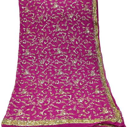 Indian Vintage Heavy Pink Dupatta Pure Georgette Silk Long Stole Hand Embroidered Scarves Scarf Zari Zardozi Bridal/Wedding Veil