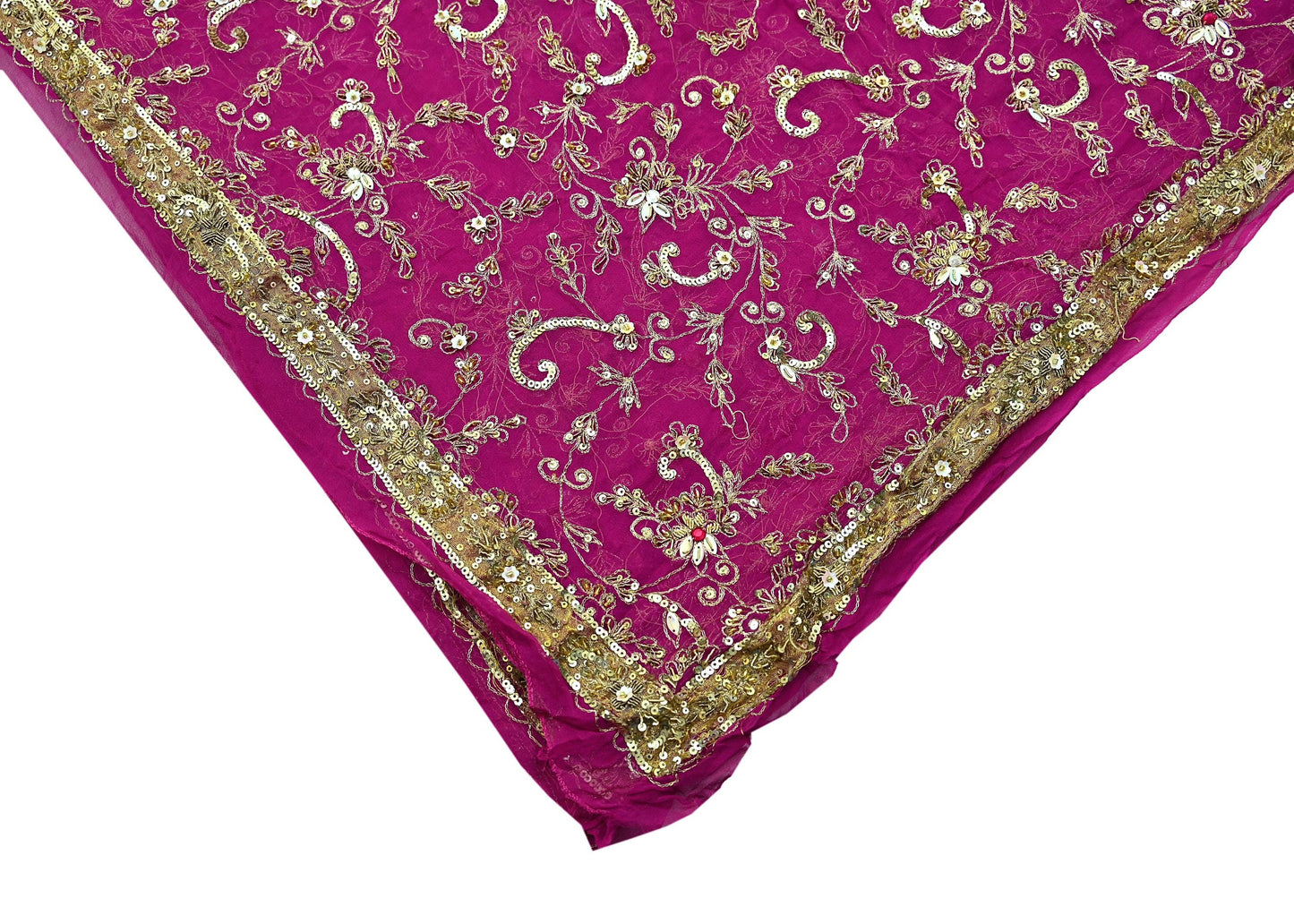 Indian Vintage Heavy Pink Dupatta Pure Georgette Silk Long Stole Hand Embroidered Scarves Scarf Zari Zardozi Bridal/Wedding Veil
