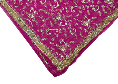 Indian Vintage Heavy Pink Dupatta Pure Georgette Silk Long Stole Hand Embroidered Scarves Scarf Zari Zardozi Bridal/Wedding Veil