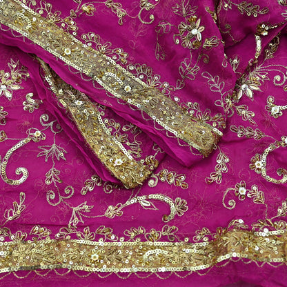 Indian Vintage Heavy Pink Dupatta Pure Georgette Silk Long Stole Hand Embroidered Scarves Scarf Zari Zardozi Bridal/Wedding Veil