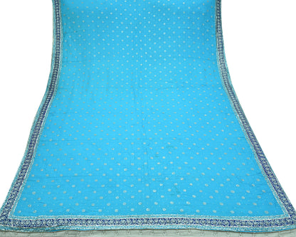 Indian Vintage Heavy Blue Dupatta Pure silk Long Stole Hand Embroidered Hijab Scarves Veil Wrap Glass Beaded Velvet Patch