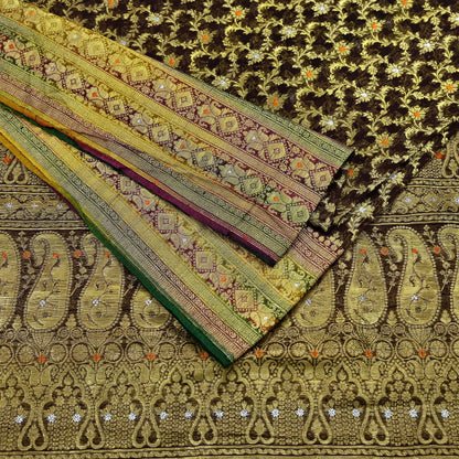 Indian Vintage Sari Heavy Coffee Brown Pure Organza Silk Woven Brocade Banarasi Sarees Zari 5Yd Ethnic Fabric Dress Making Wedding Sarees