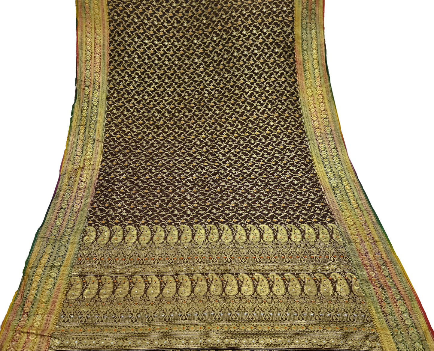 Indian Vintage Sari Heavy Coffee Brown Pure Organza Silk Woven Brocade Banarasi Sarees Zari 5Yd Ethnic Fabric Dress Making Wedding Sarees
