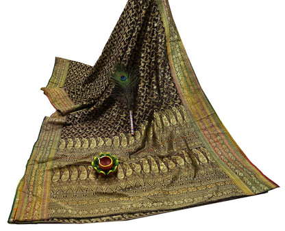 Indian Vintage Sari Heavy Coffee Brown Pure Organza Silk Woven Brocade Banarasi Sarees Zari 5Yd Ethnic Fabric Dress Making Wedding Sarees