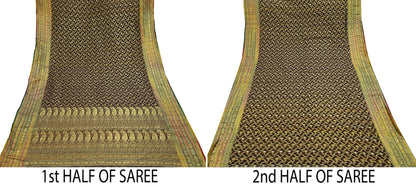 Indian Vintage Sari Heavy Coffee Brown Pure Organza Silk Woven Brocade Banarasi Sarees Zari 5Yd Ethnic Fabric Dress Making Wedding Sarees