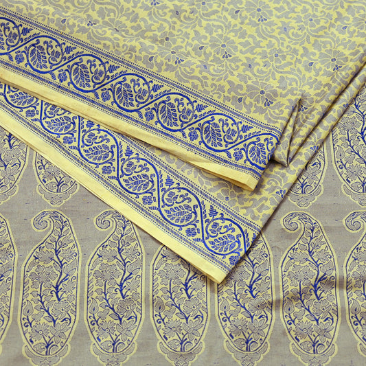 Indian Vintage Sari Ivory Artificial Silk Hand Woven Sarees 5yd Ethnic Elephants Craft Fabric Sewing Wedding Sarees Dress making Crafting