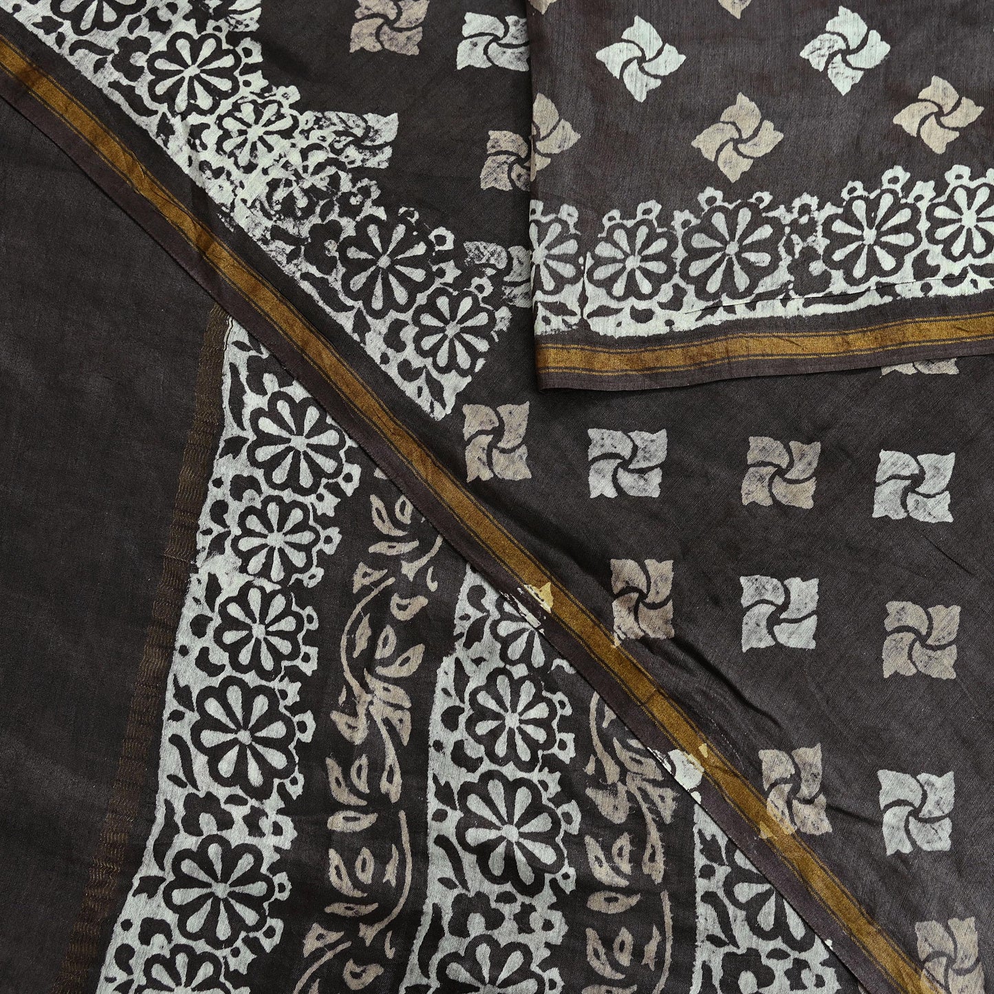 Indian Vintage Sari Brown & Ivory Pure chanderi Silk Block Printed Sarees Craft Fabric 5Yd Floral Dress making bollywood silk sarees