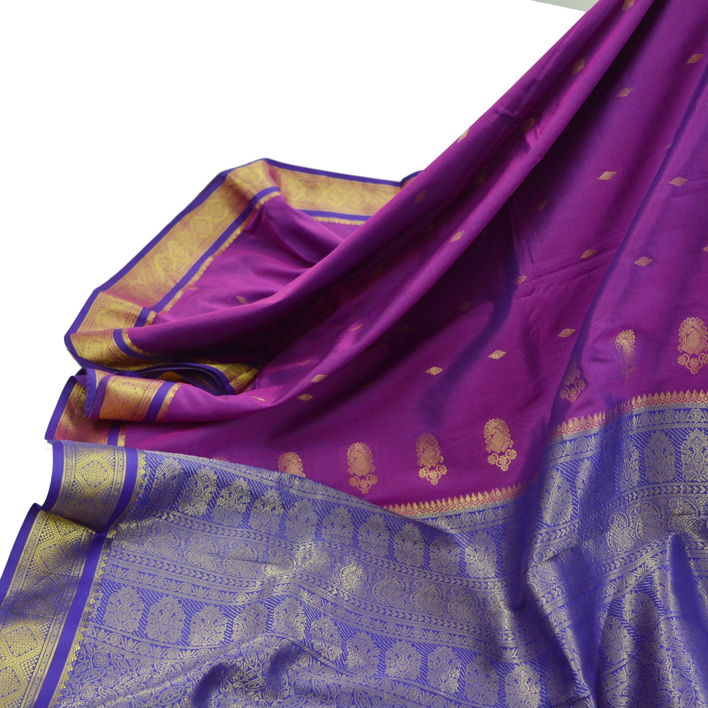 Vintage Sari Purple & Pink Hand Woven Kanjivaram Artificial Silk Sarees Zari 6Yd Floral Craft Fabric Dress making Crafting Quilting