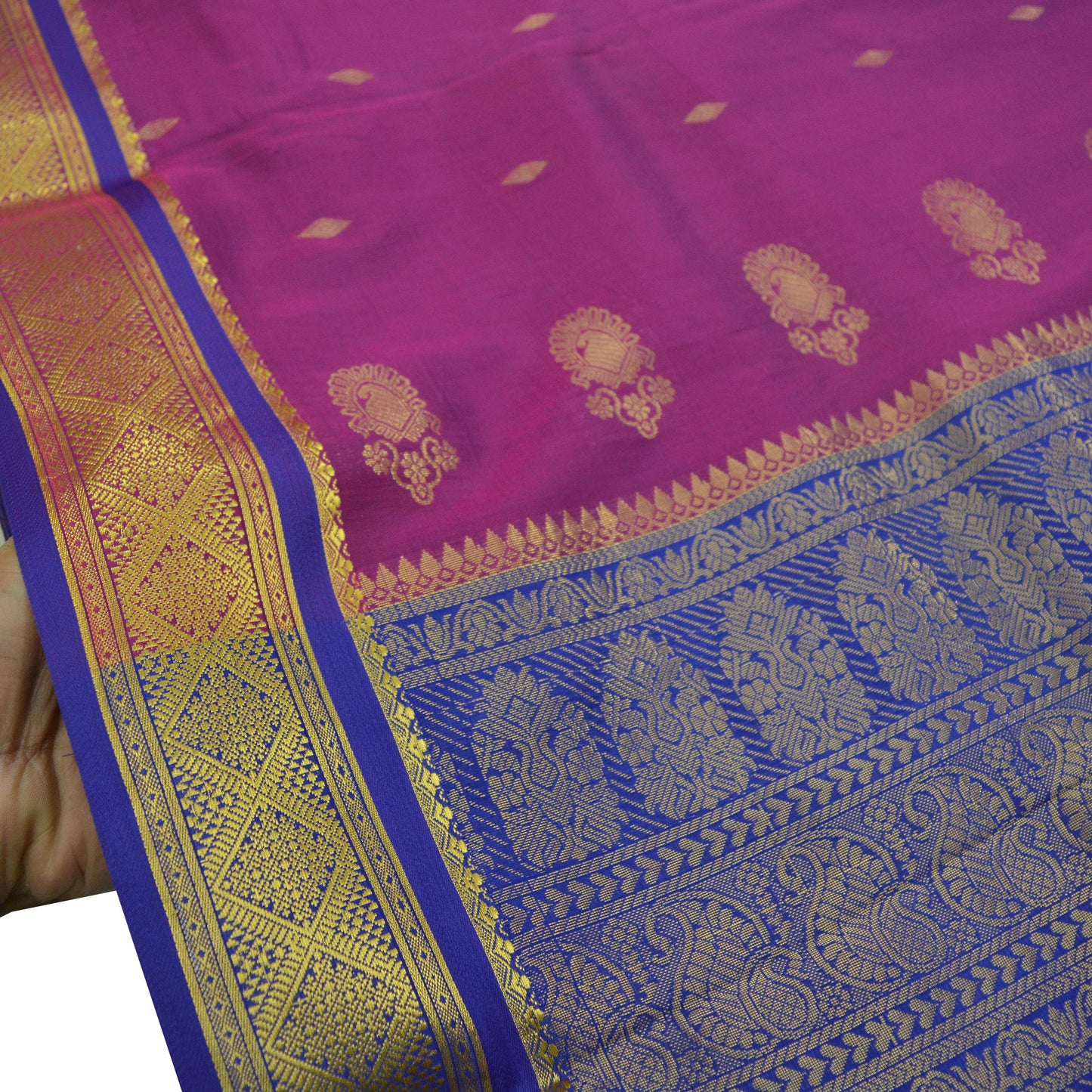 Vintage Sari Purple & Pink Hand Woven Kanjivaram Artificial Silk Sarees Zari 6Yd Floral Craft Fabric Dress making Crafting Quilting