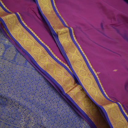 Vintage Sari Purple & Pink Hand Woven Kanjivaram Artificial Silk Sarees Zari 6Yd Floral Craft Fabric Dress making Crafting Quilting