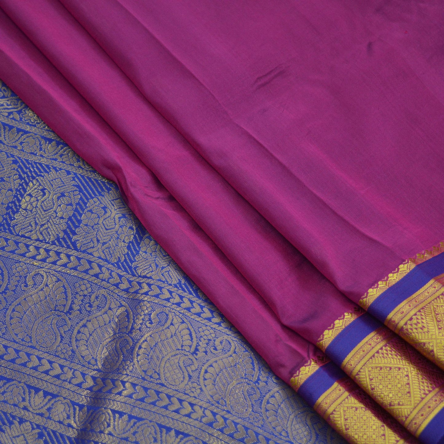 Vintage Sari Purple & Pink Hand Woven Kanjivaram Artificial Silk Sarees Zari 6Yd Floral Craft Fabric Dress making Crafting Quilting