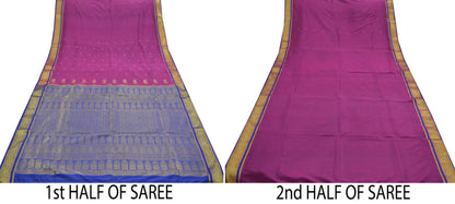 Vintage Sari Purple & Pink Hand Woven Kanjivaram Artificial Silk Sarees Zari 6Yd Floral Craft Fabric Dress making Crafting Quilting