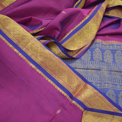 Vintage Sari Purple & Pink Hand Woven Kanjivaram Artificial Silk Sarees Zari 6Yd Floral Craft Fabric Dress making Crafting Quilting