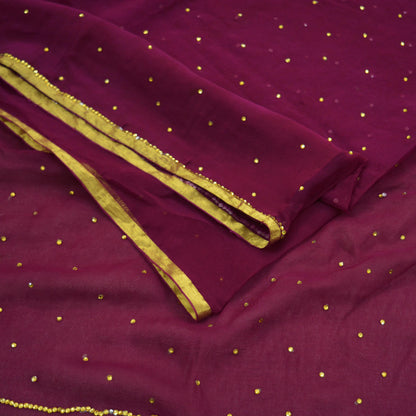 Indian Vintage Sari Maroon Blend Chiffon Woven Sarees Sari 5Yd Craft Fabric Dress Making Sewing Crafting Zari Border