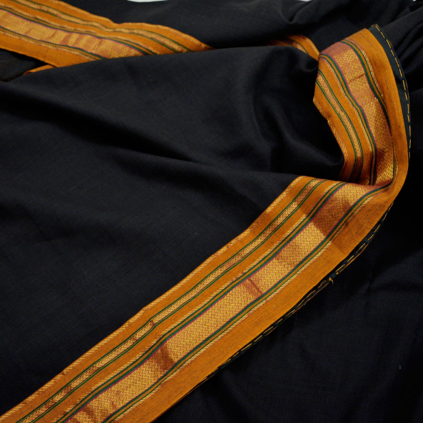 Indian Vintage Sari Black Pure Cotton Hand Woven Sarees 6yd Craft Fabric Ethnic Soft Sewing Zari Dress making Quitting Crafting Upcycle