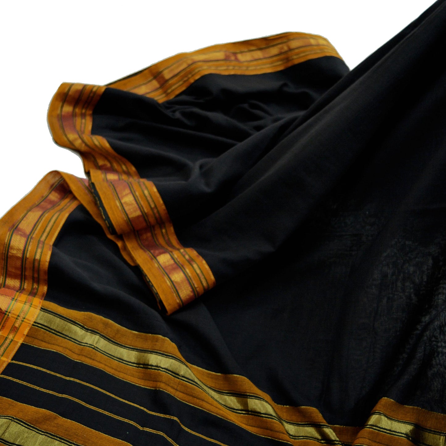 Indian Vintage Sari Black Pure Cotton Hand Woven Sarees 6yd Craft Fabric Ethnic Soft Sewing Zari Dress making Quitting Crafting Upcycle