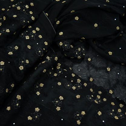 Indian Vintage Sari Black Net/Mesh Hand Embroidered Sarees Craft Fabric 5Yd Sewing Soft Sequins Zardozi/Dabka,Zari With Blouse