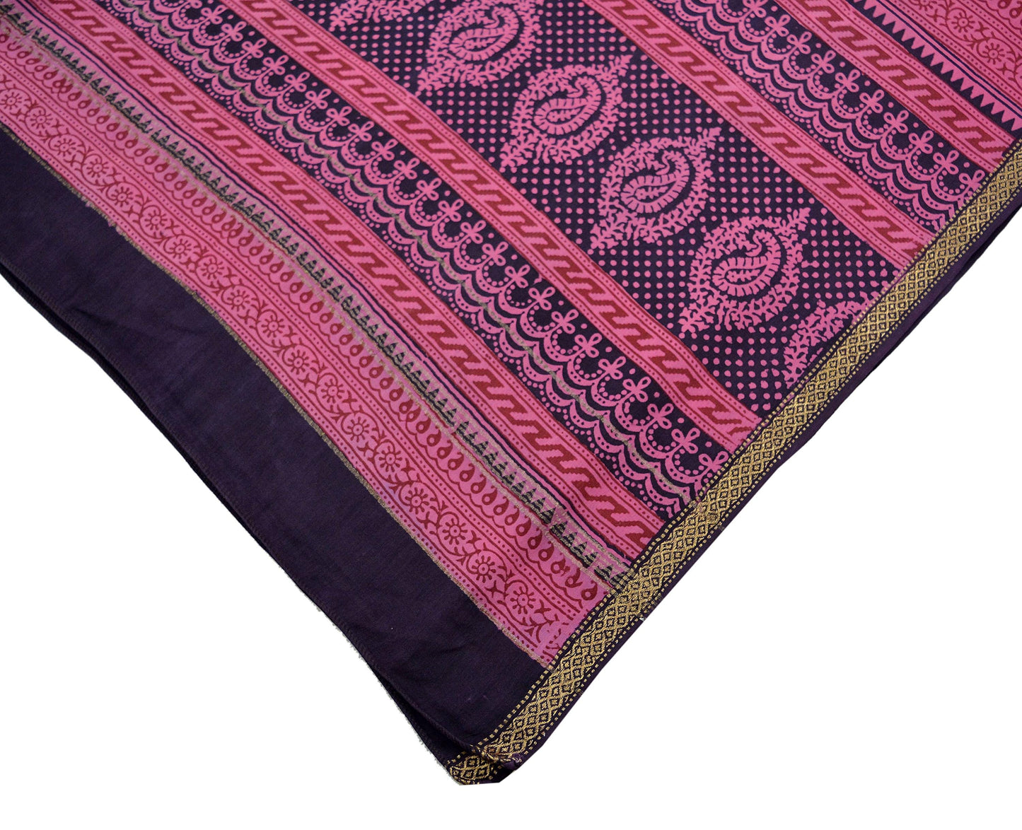 Indian Pink Vintage Dupatta Long Stole Block Print 100% Pure Cotton Scarf Veil Soft Paisley Floral Zari