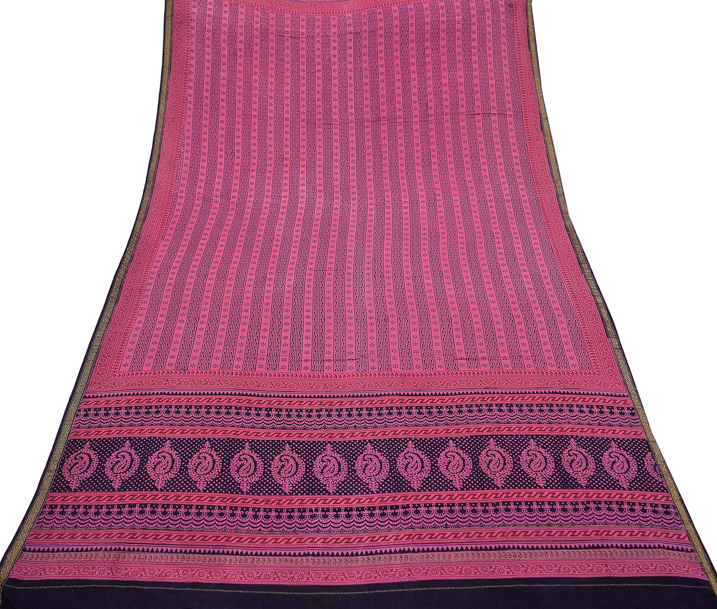 Indian Pink Vintage Dupatta Long Stole Block Print 100% Pure Cotton Scarf Veil Soft Paisley Floral Zari