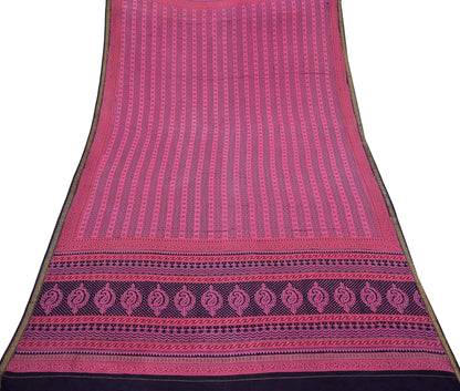 Indian Pink Vintage Dupatta Long Stole Block Print 100% Pure Cotton Scarf Veil Soft Paisley Floral Zari