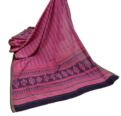 Indian Pink Vintage Dupatta Long Stole Block Print 100% Pure Cotton Scarf Veil Soft Paisley Floral Zari