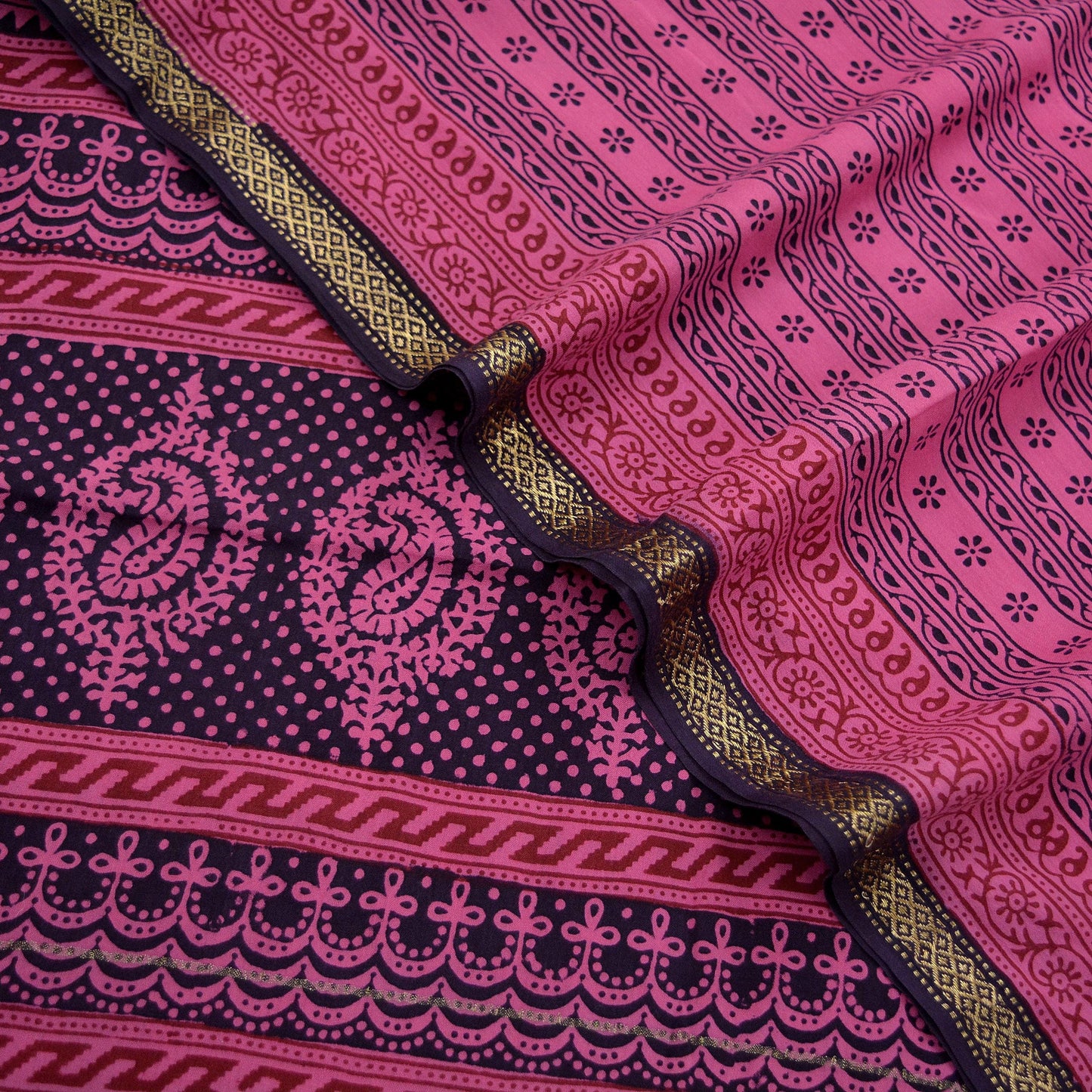 Indian Pink Vintage Dupatta Long Stole Block Print 100% Pure Cotton Scarf Veil Soft Paisley Floral Zari