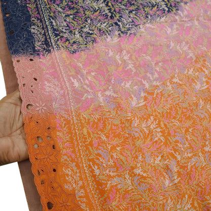 Indian Vintage Sari Orange & Blue 100% Pure Silk Printed Sarees 5yd Sewing Floral Soft Craft Fabric Dress Making Crafting Quilting Upcycle