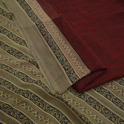 Women Vintage Sari Beige & Maroon Pure Chiffon Silk Printed Sarees Craft Fabric Sewing 6Yd Soft Light Sari Dress Making