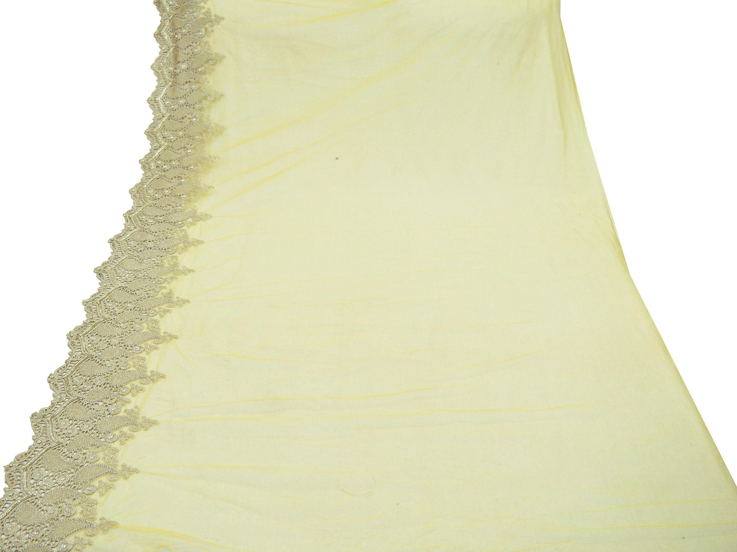 3Yard Indian Yellow Color Net Fabric Zari Embroidered Work Design Fabric Used in Different Designing in Multi Apparels.