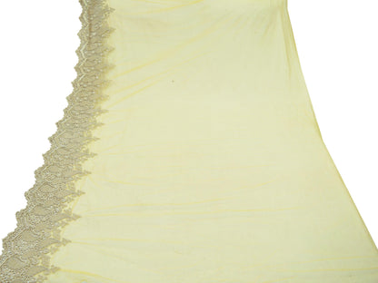 3Yard Indian Yellow Color Net Fabric Zari Embroidered Work Design Fabric Used in Different Designing in Multi Apparels.